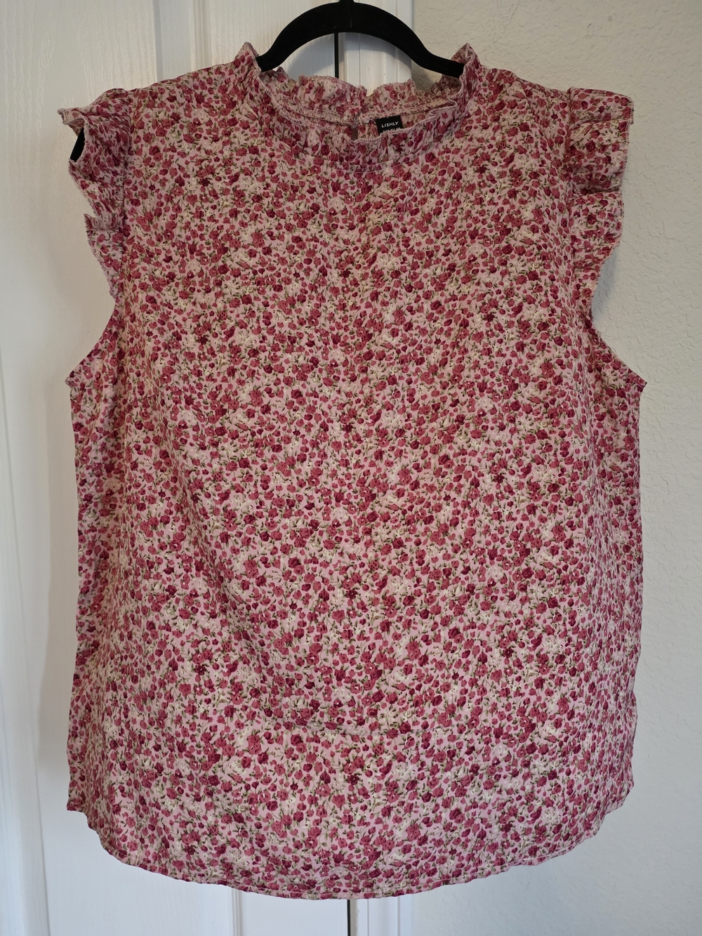 SHEIN Pink Floral Ruffle Cap-Sleeve Blouse